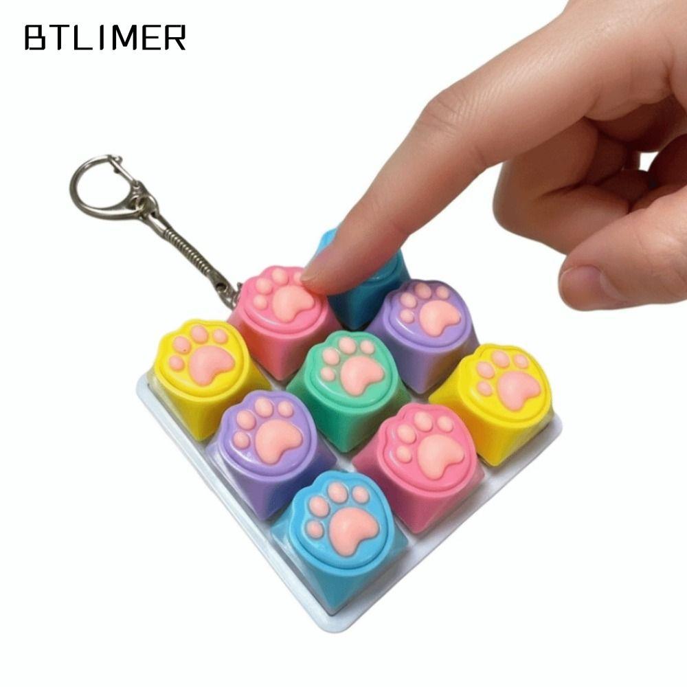ESSECCOME Bàn Phím Clicker Đồ Chơi, Nút Phím DIY Bàn Phím Fidget Móc Khóa, Thư Giãn 9 Phím Hình Mèo 