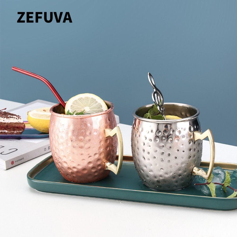Cốc đồng nguyên chất ZEFUVA, Cốc cốc 500ml thủ công, có tay cầm đinh tán chắc chắn Moscow Mule Dày c