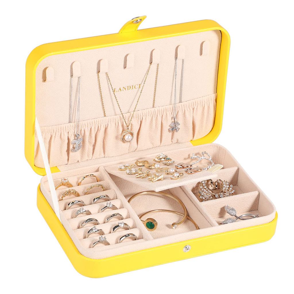 LANDICI Portable PU Leather Jewelry Box Organizer with Dividers for Rings, Necklaces, Earrings, Brac