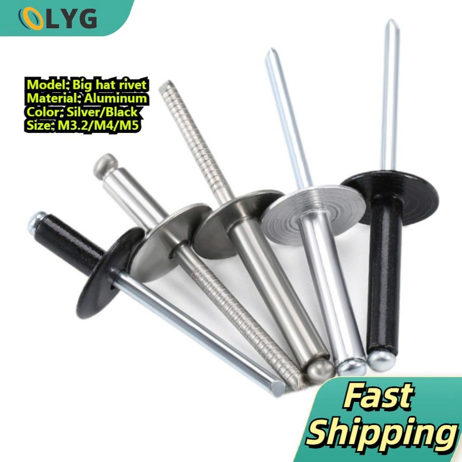 Blind Rivet/Tán nhôm mũ lớn/Rivet/Rivet/Bạc màu đen, Đủ M3.2/M4/M5/Đinh tán mù nhôm đầu to M3.2-M5 C