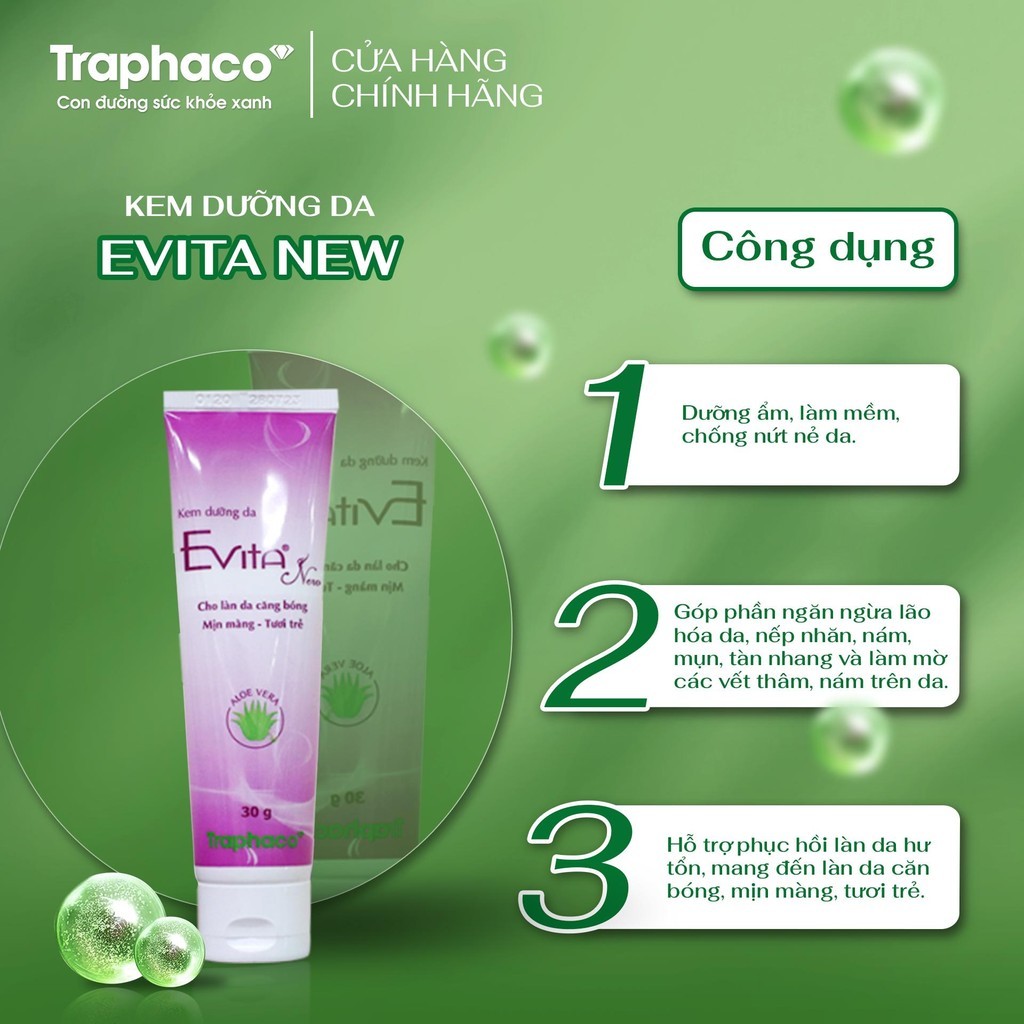 Mỹ phẩm Kem Dưỡng Da Evita New Traphaco- Hỗ Trợ Dưỡng Ẩm, Ngăn Ngừa Lão Hoá,Nám Trên Da,Giúp Da Căng