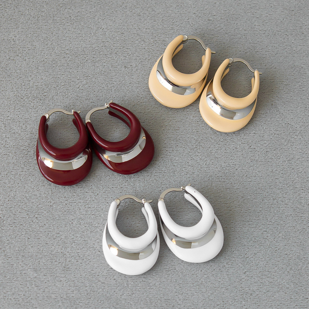 Enamel glaze earrings, blogger's style, high weight, glossy surface, horseshoe enamel glaze earrings