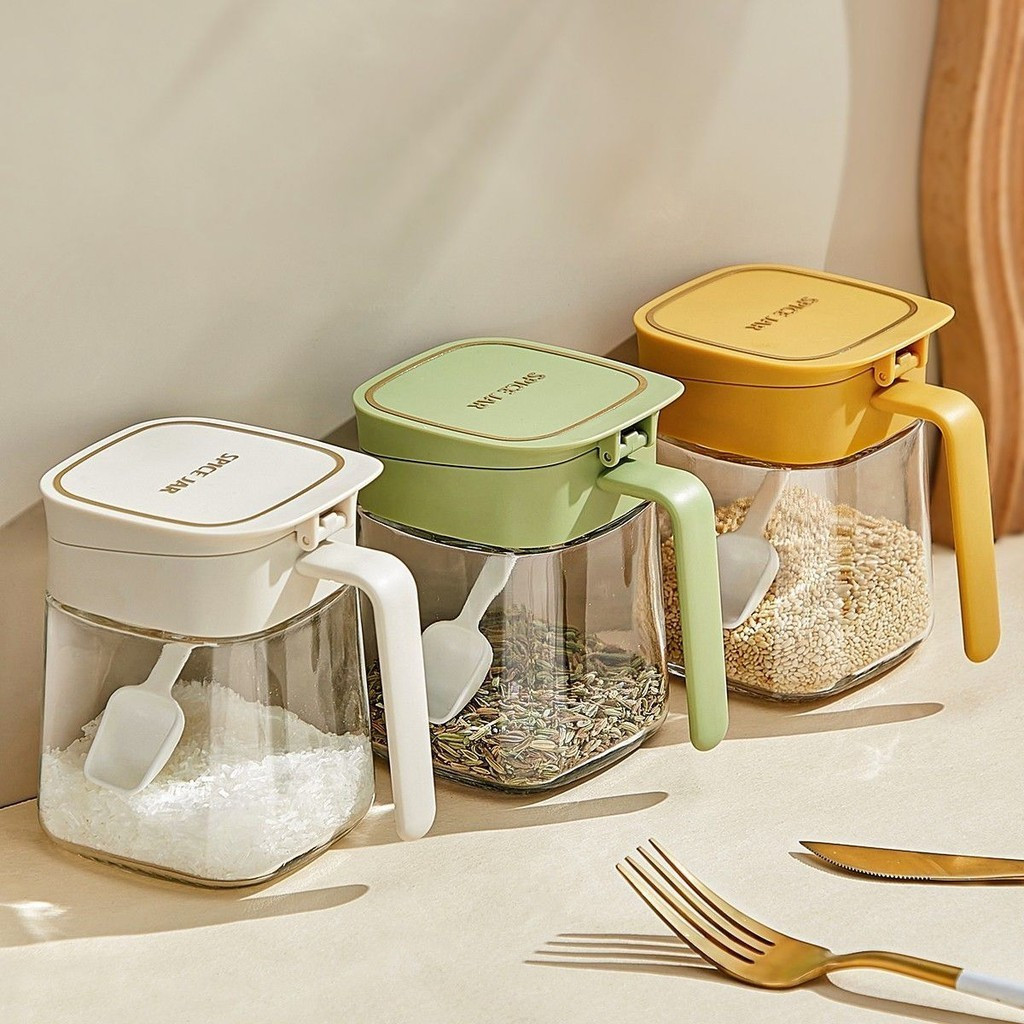 New Product#Salt Jar Glass Seasoning Bottle Set Household Kitchen Good-looking Salt Jar Gourmet Powd
