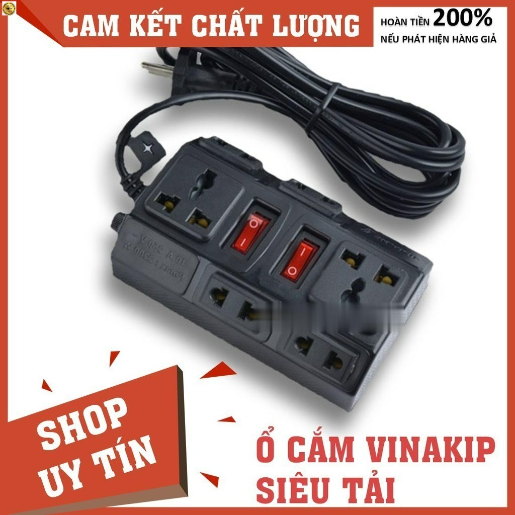 Ổ cắm điện VINAKIP Rạng Đông USB 4 lỗ 6 lỗ, 2 công tắc, 3 ngả, 2500W công suất cao, siêu tiện lợi Ba