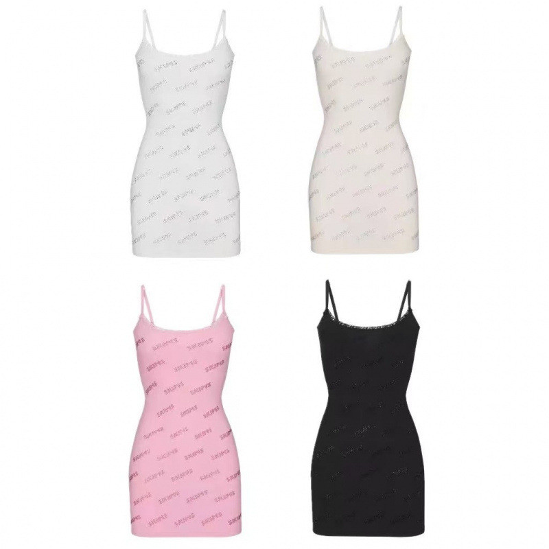Skims Kardashian rhinestone letters logo Tight-fitting bodycon strap dress, sexy lace dress