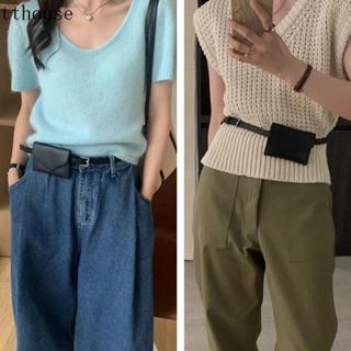 Túi thắt lưng nữ TTHOUSE, Túi thắt lưng phong bì màu trơn phong cách Hàn Quốc, Túi đựng thẻ Ins Túi ly hợp PU Túi đựng thẻ nhỏ ngoài trời