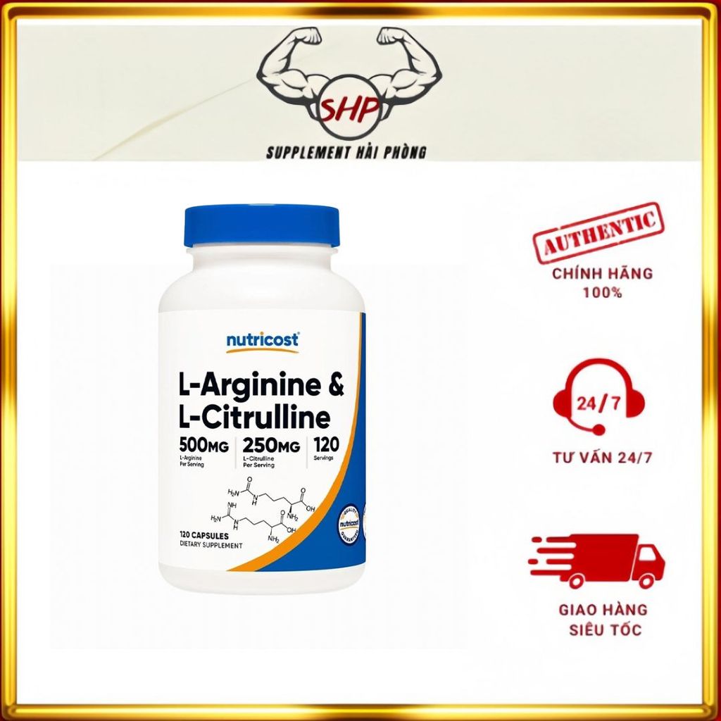 Nutricost L-Arginine & L-Citrulline - Viên hỗ trợ Tăng cường lưu thông máu, hỗ trợ phát triển cơ -  