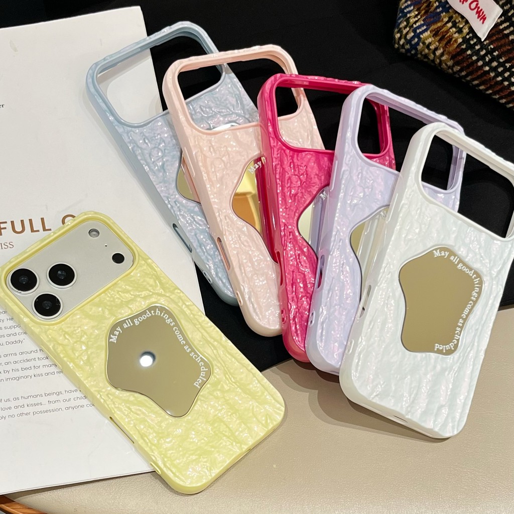 INS Solid Color Pleated Mirror for Iphone17pro Max Apple 16 Phone Case Candy Color 15/14, 1 WUfv