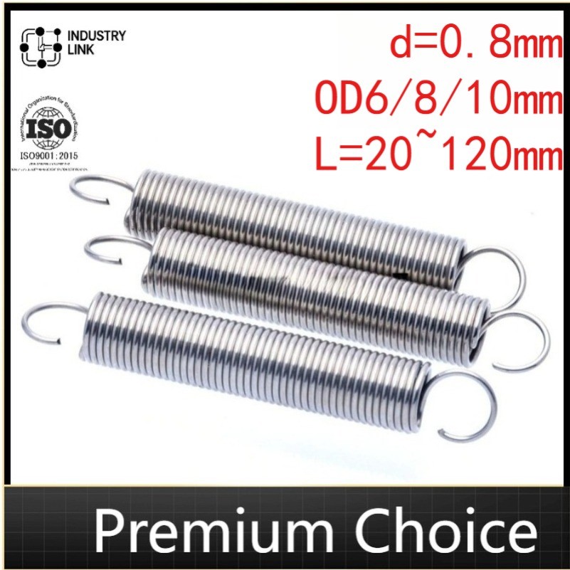 Lò xo căng thẳng inox 304 d = 0,8mm, OD6 / 8 / 10mm, L = 20 ~ 120mm lò xo căng thẳng có móc, áp dụng