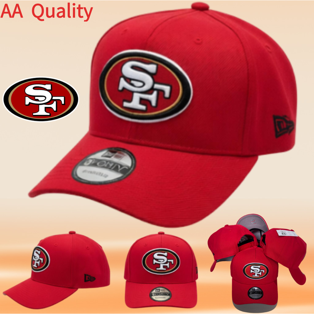 Mũ bóng chày San Francisco 49ers màu đỏ, có thêu logo đội, vành cong, điều chỉnh được