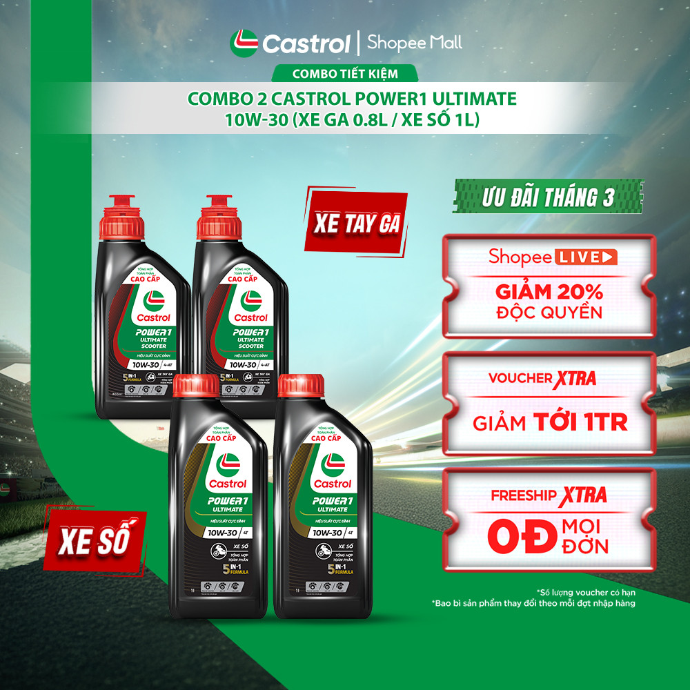 [BST Bác tài công nghệ] COMBO 2 Dầu nhớt xe máy Castrol POWER1 ULTIMATE 10W-30 (0.8L/1L)