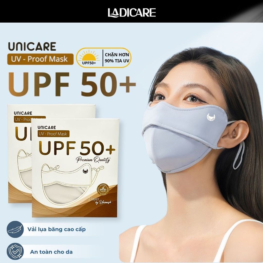UNICARE khẩu trang vải chống tia UV Unicare Proof UniMask, UPF 50+ ngăn UV, lụa băng cao cấp, chính 