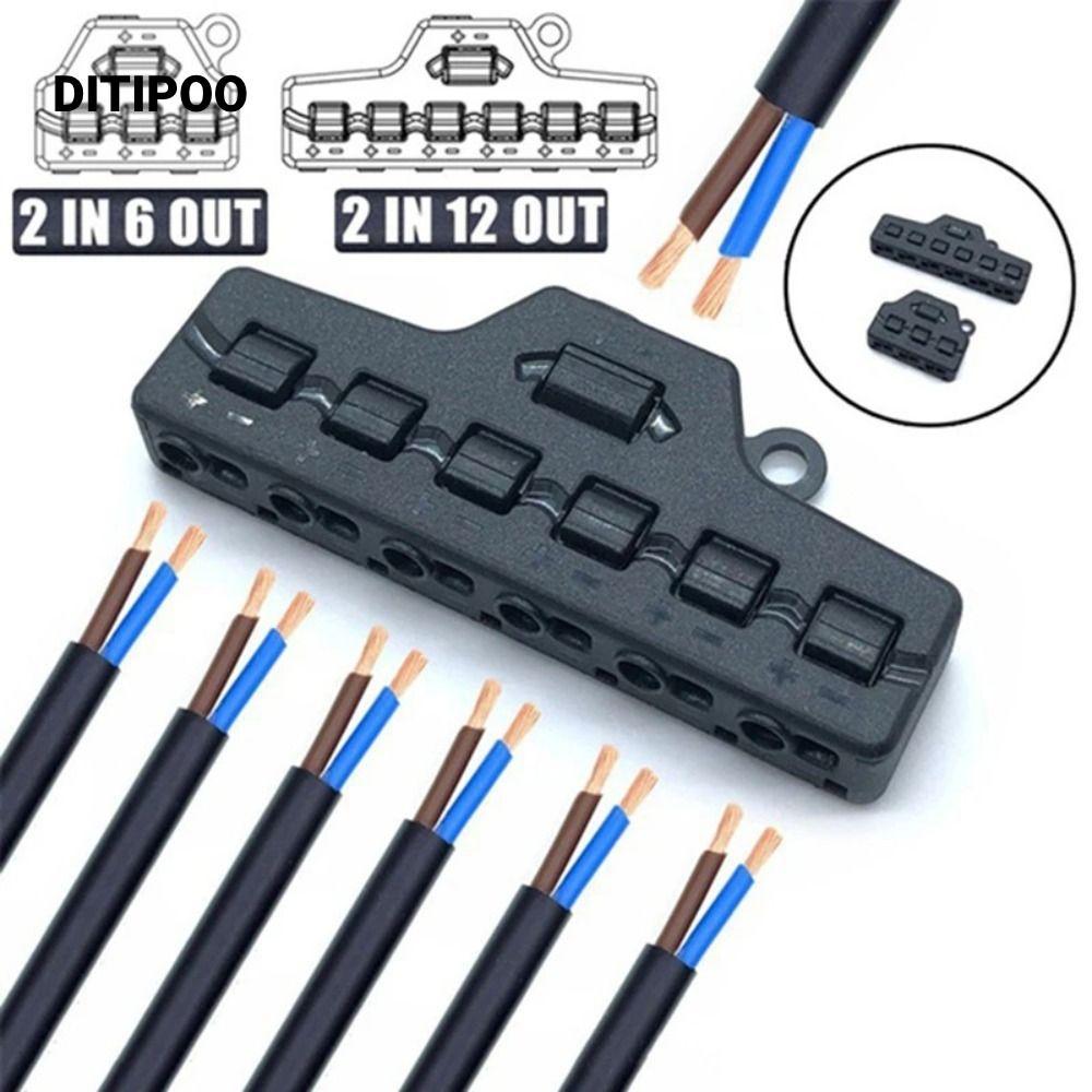 Bộ chia đầu nối dây DITIPOO, Khối đầu cuối điện loại đẩy 1 trong 6, Chuyên nghiệp 6 cổng Điện áp khô