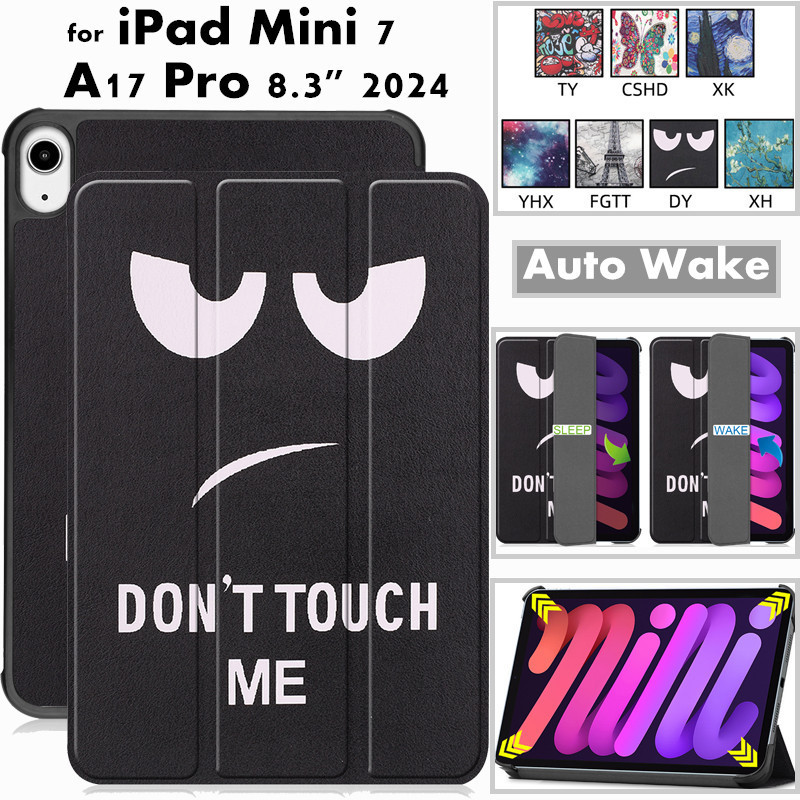 Dành Cho iPad Mini 7 A17 Pro 8.3 Inch 2024 Da PU Ba Chân Đế Lật Thông Minh Từ Tính Cho iPad Mini7 8.