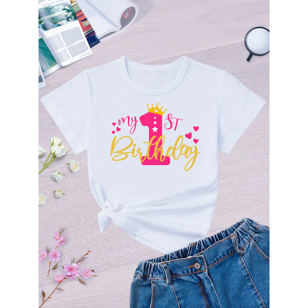 Áo thun đáng yêu cho công chúa trẻ em kỷ niệm sinh nhật đầu tiên của cô ấy, hoàn hảo cho bữa tiệc mộ