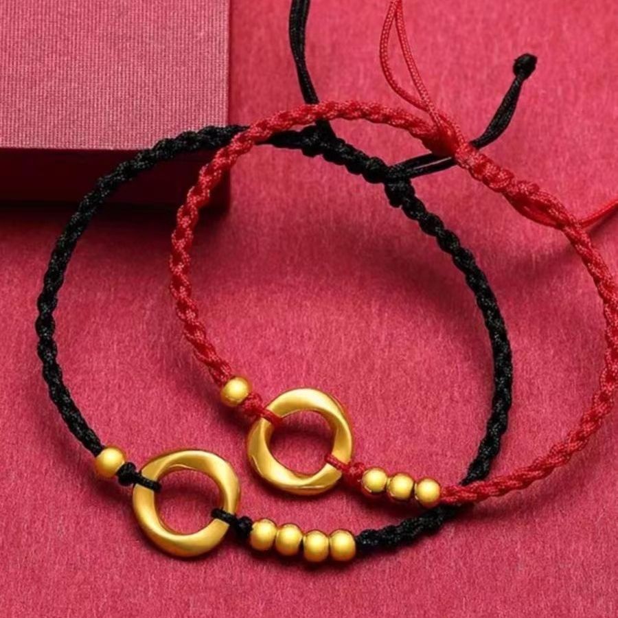 Mobius Cặp Đôi Vòng Tay Benming Hạt Cát Vàng Bện Dây Đỏ Cho Nam và Nữ