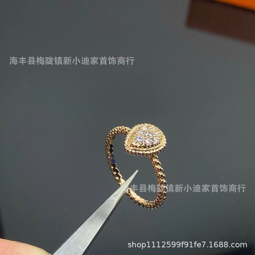 2HK5  V Gold-encrusted diamond teardrop ring for women, light luxury, fashionable, simple design jew