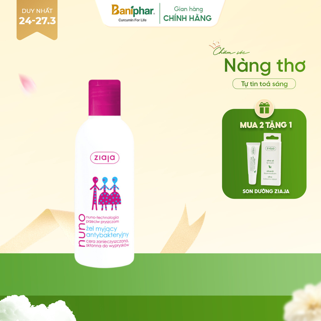 Sữa rửa mặt dạng gel ngừa mụn Ziaja Nuno cho da dầu và da hỗn hợp, không gây kích ứng 200ml