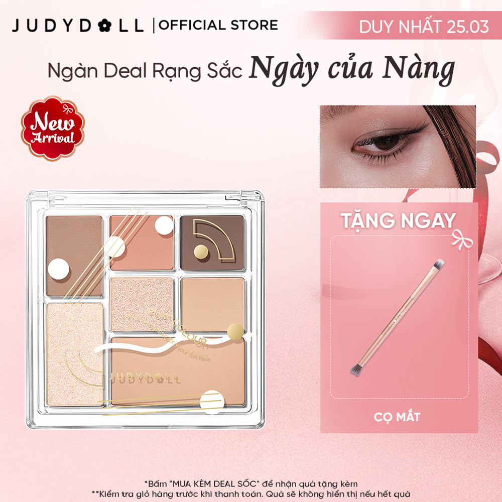 Phấn Mắt 7 Màu JUDYDOLL All-In-One Palette Đa năng Kẻ mắt Má hồng Tạo khối Bắt sáng Mềm mịn Lên màu tốt Dễ tán Có nhũ mắt lấp lánh 8,5g