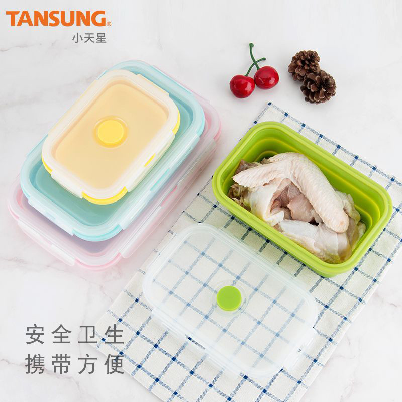 Hộp cơm trưa bằng silicon có thể gập lại trong suốt cao Hộp cơm trưa lò vi sóng Bộ hộp giữ tươi bằng