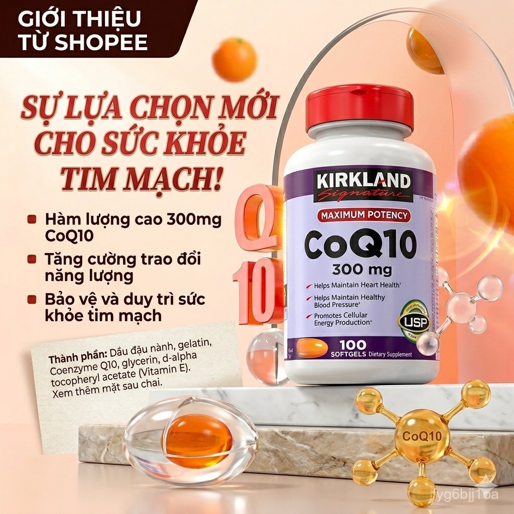 Viên uống tim mạch CoQ10 300mg chai 100 viên hãng Kirkland từ mỹ - coenzym q10