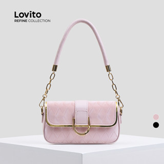 (Refine by Lovito) Túi nhỏ đeo vai nữ thiết kế khoá da màu trơn Macaron dây kẹp nách kim loại thanh lịch LFAR6076