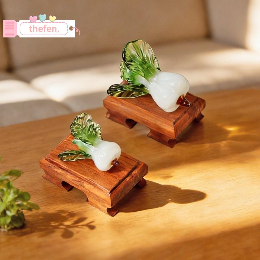 THEFEN Trang trí bàn làm việc pha lê, Thiết kế thịnh vượng Kính thổi Bok Choy, Bok Choy Shape Bok Ch