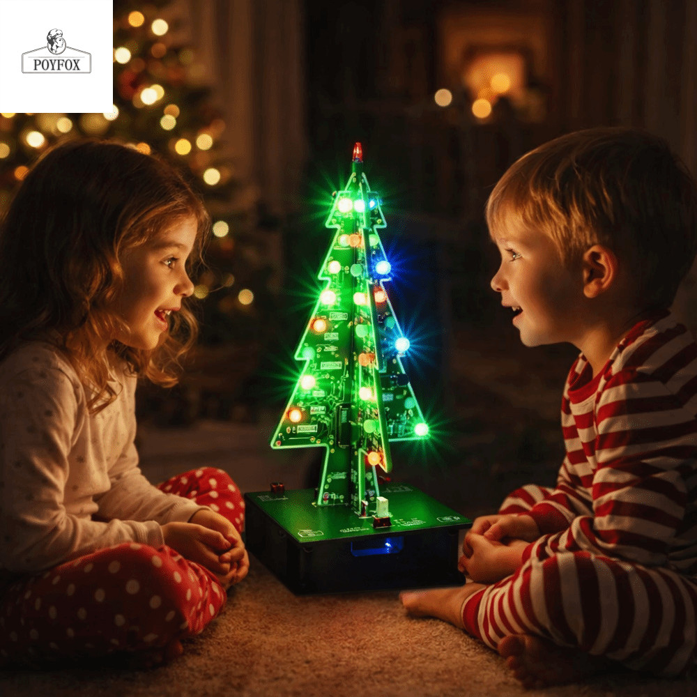 Đồ chơi nhấp nháy cây thông Noel LED POYFOX, Đèn LED LED màu đỏ xanh vàng 3 màu / 7 màu 3D LED Bộ câ
