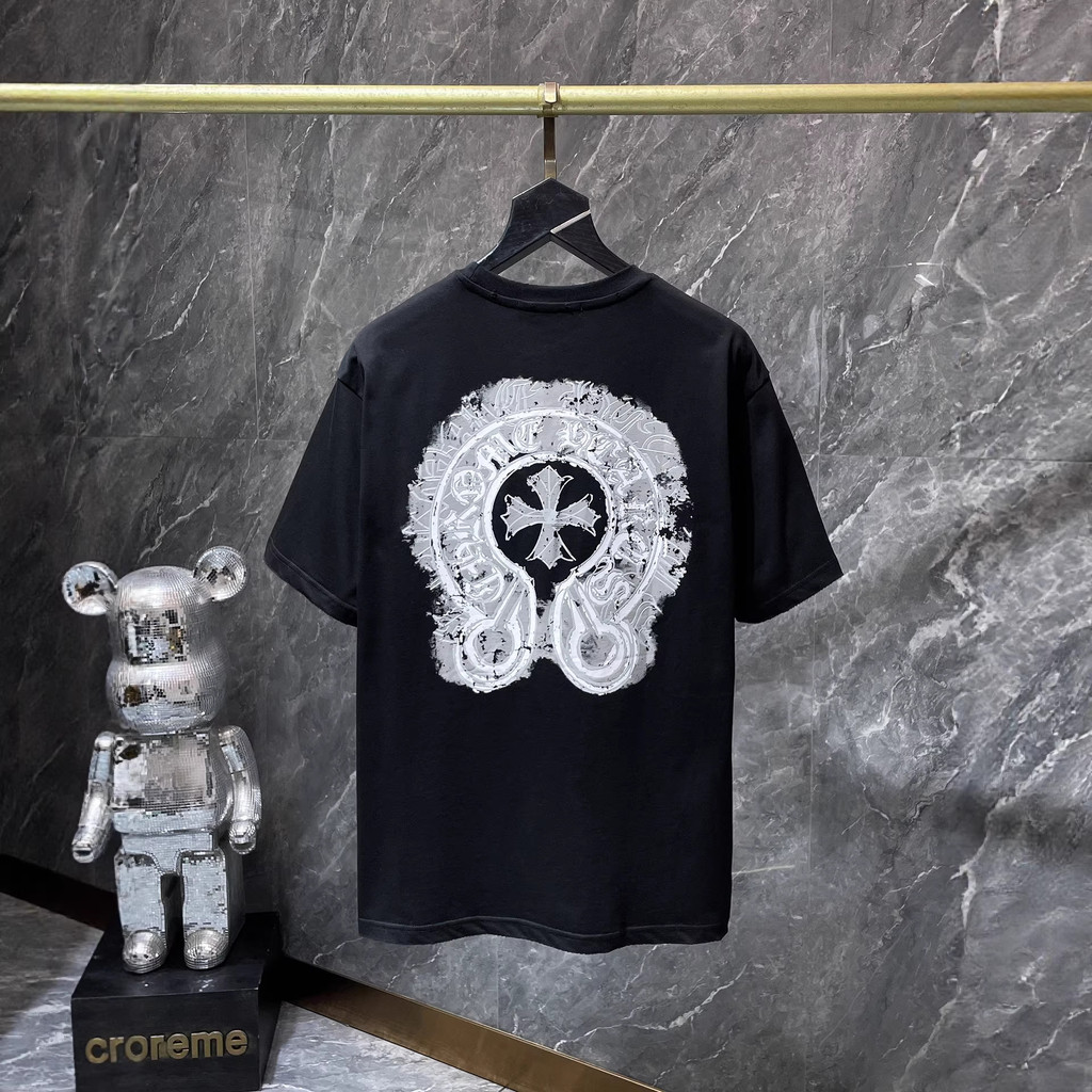 MHZK Chrome Hearts Summer Flocked Washed Distressed Short Sleeve Couple's T-Shirt T Shirt