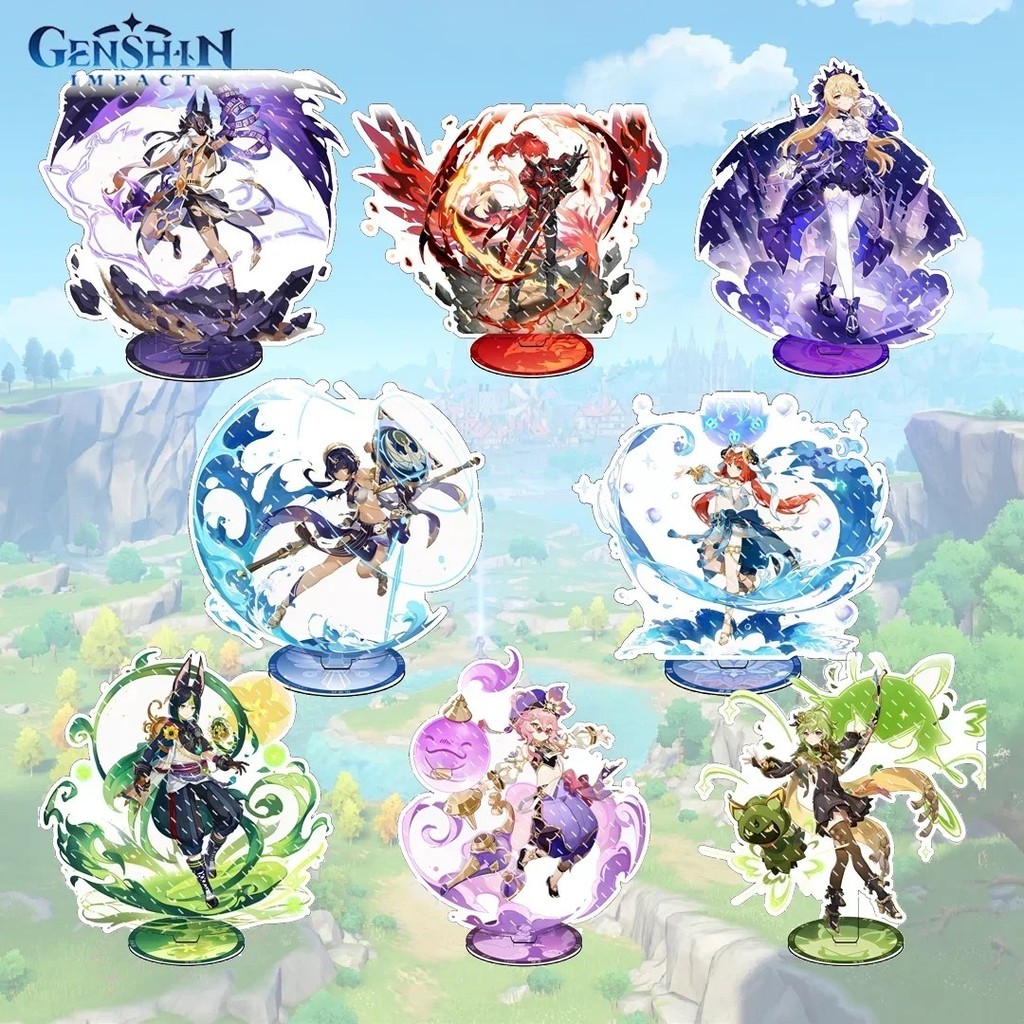 Mô Hình Standee Anime Genshin Impact Mica Acrylic Trang Trí Bàn Học Raiden Shogun Yelan Ayato Nilou 