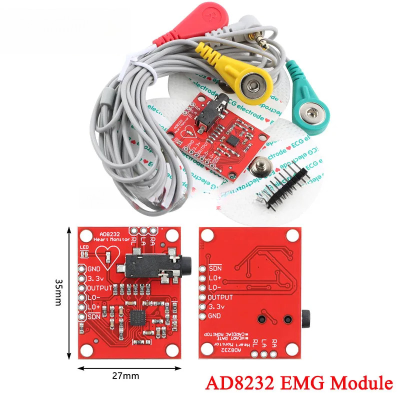 Cảm biến tín hiệu cơ bắp Cảm biến EMG Mô-đun Ecg AD8232 ecg Đo xung Đo nhịp tim Bộ giám sát thu thập