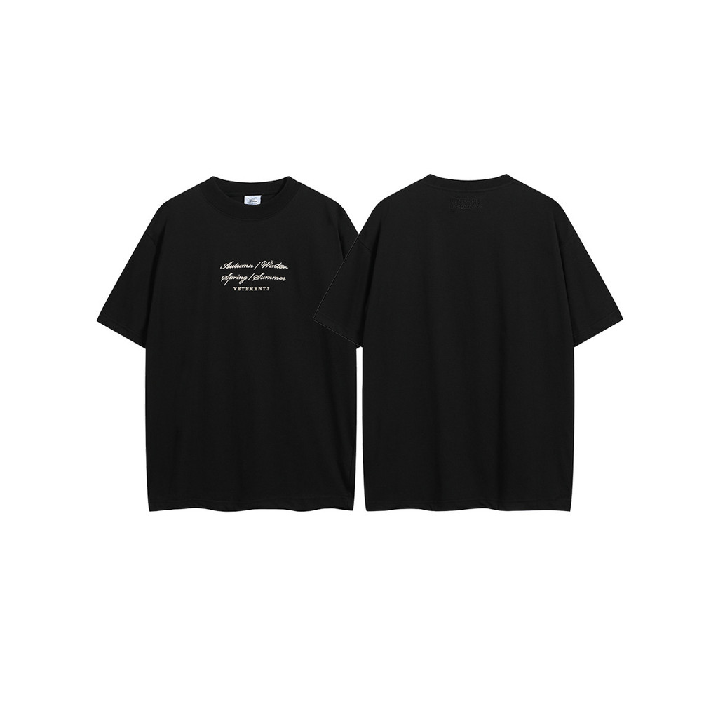 OHFB Vetements Slogan in Cursive logo Letter Embroidery American Style Trendy Brand Round Neck Loose