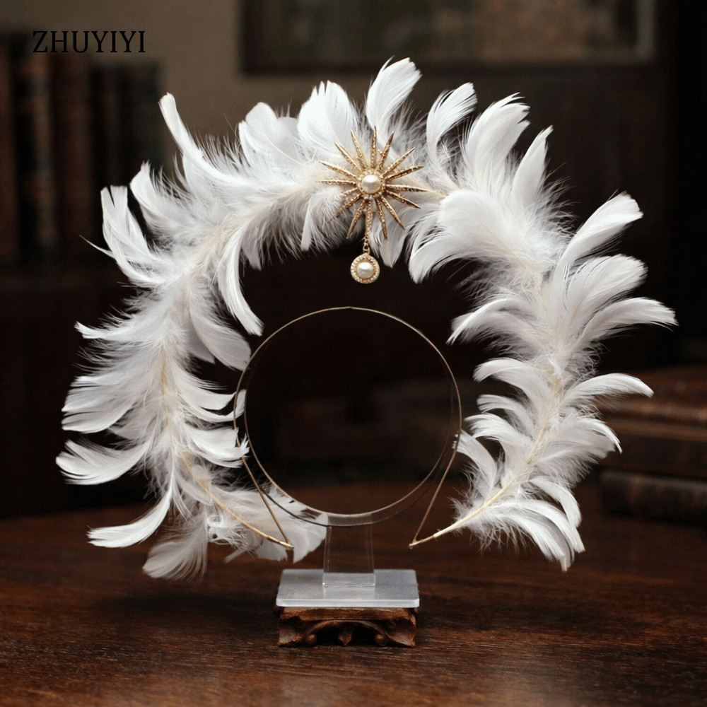 ZHUYIYI Feather Halo Crown Headband, Glory Shape Dress Up Đạo cụ Virgin Mary Halo Queen Tiara, Hai l