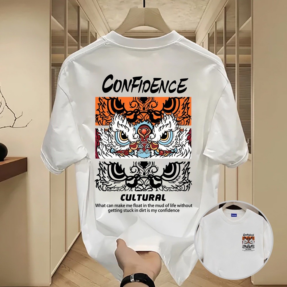 ✨Hàng có sẵn✨WASSUP Chinese style lion dance-Áo thun nam mới 100% cotton, thời trang, Unisex