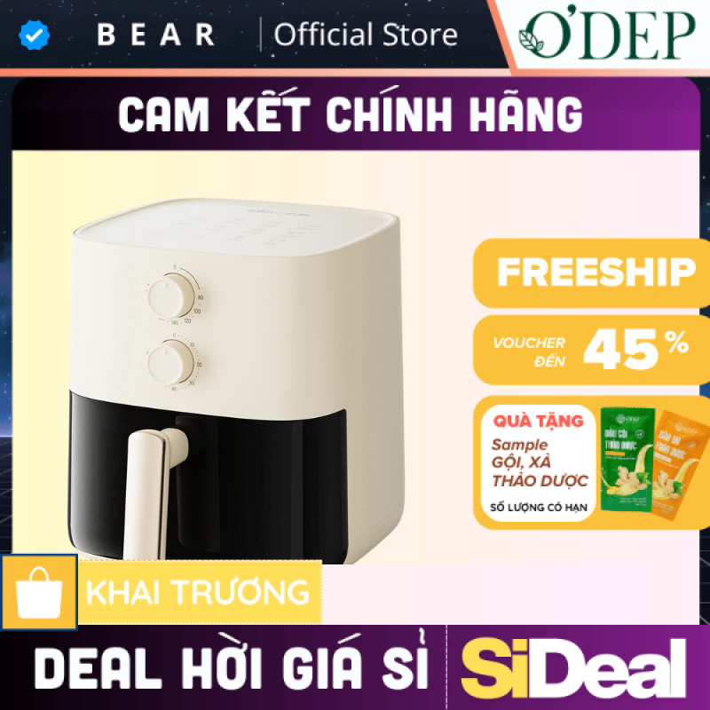 Nồi chiên không dầu Bear 5L, đáy xoáy 4D chiên đều, cửa sổ quan sát QZG-J15M1/AF-4H15K - SIDEAL SIA