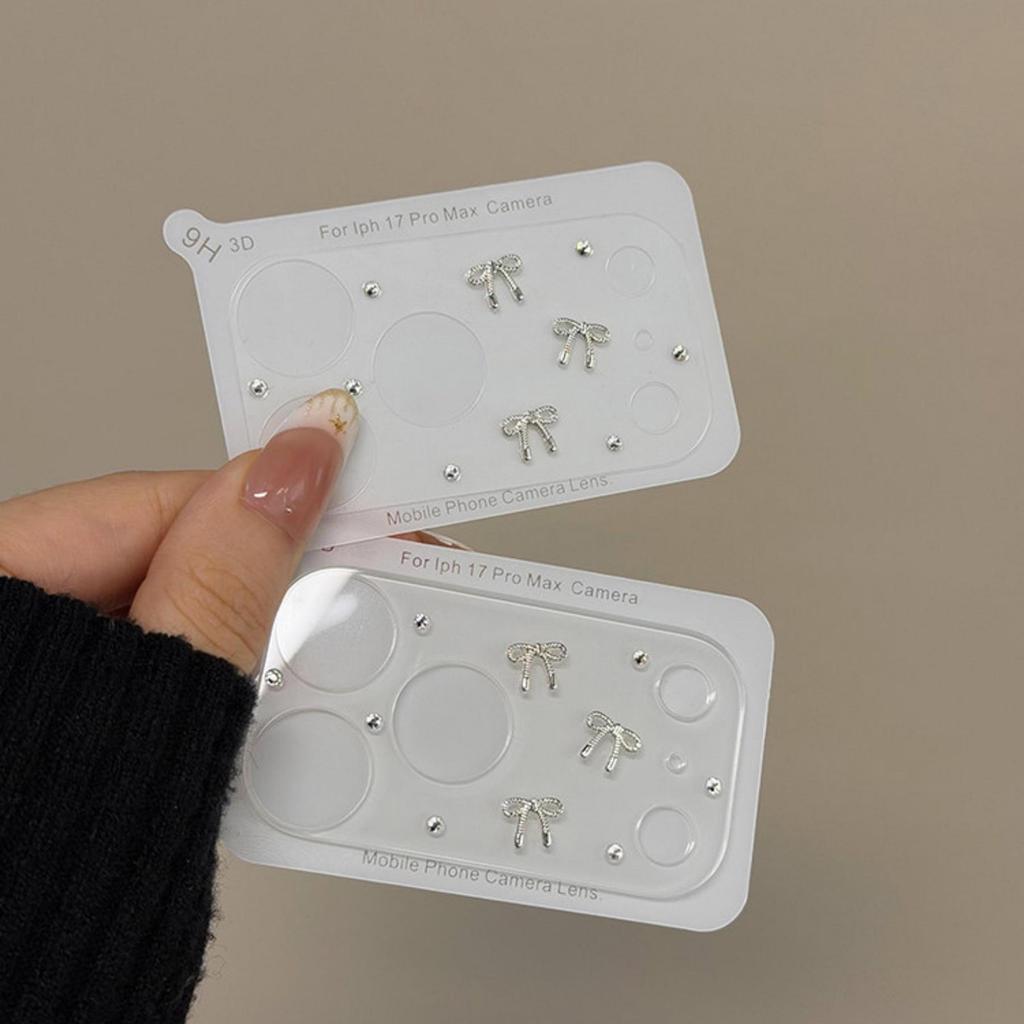 Hàn Quốc Dễ Thương Lấp Lánh HD 3D Nơ Decal iPhone Ống Kính Phim Cho iPhone 17 17Pro Max Vòng Bảo Vệ 