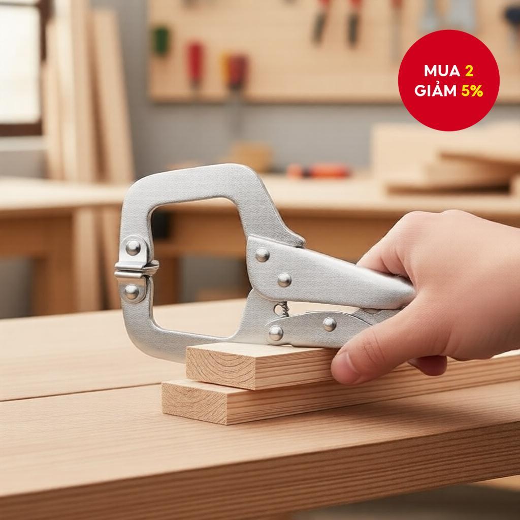 Kẹp chữ C 6 inch có khóa với miếng đệm xoay, kẹp chữ C chịu lực cho công việc mộc, hàn và sử dụng tr