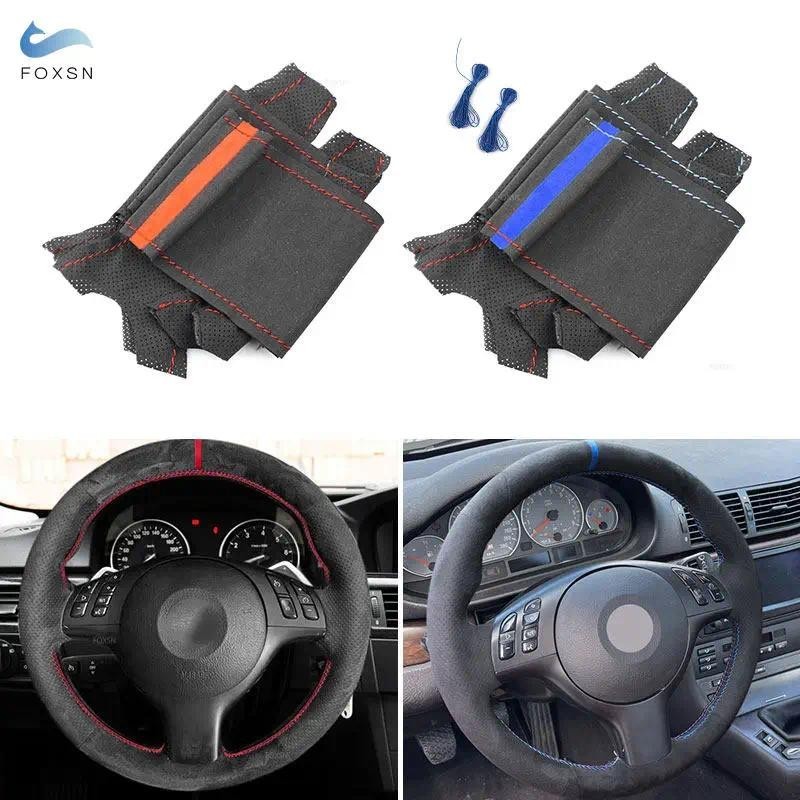 Da Lộn Đục Lỗ Tay May Vô Lăng Bao Da Có Dải Cho Xe BMW M Sport E46 330i 330Ci E39 540i 525i 530i M3 