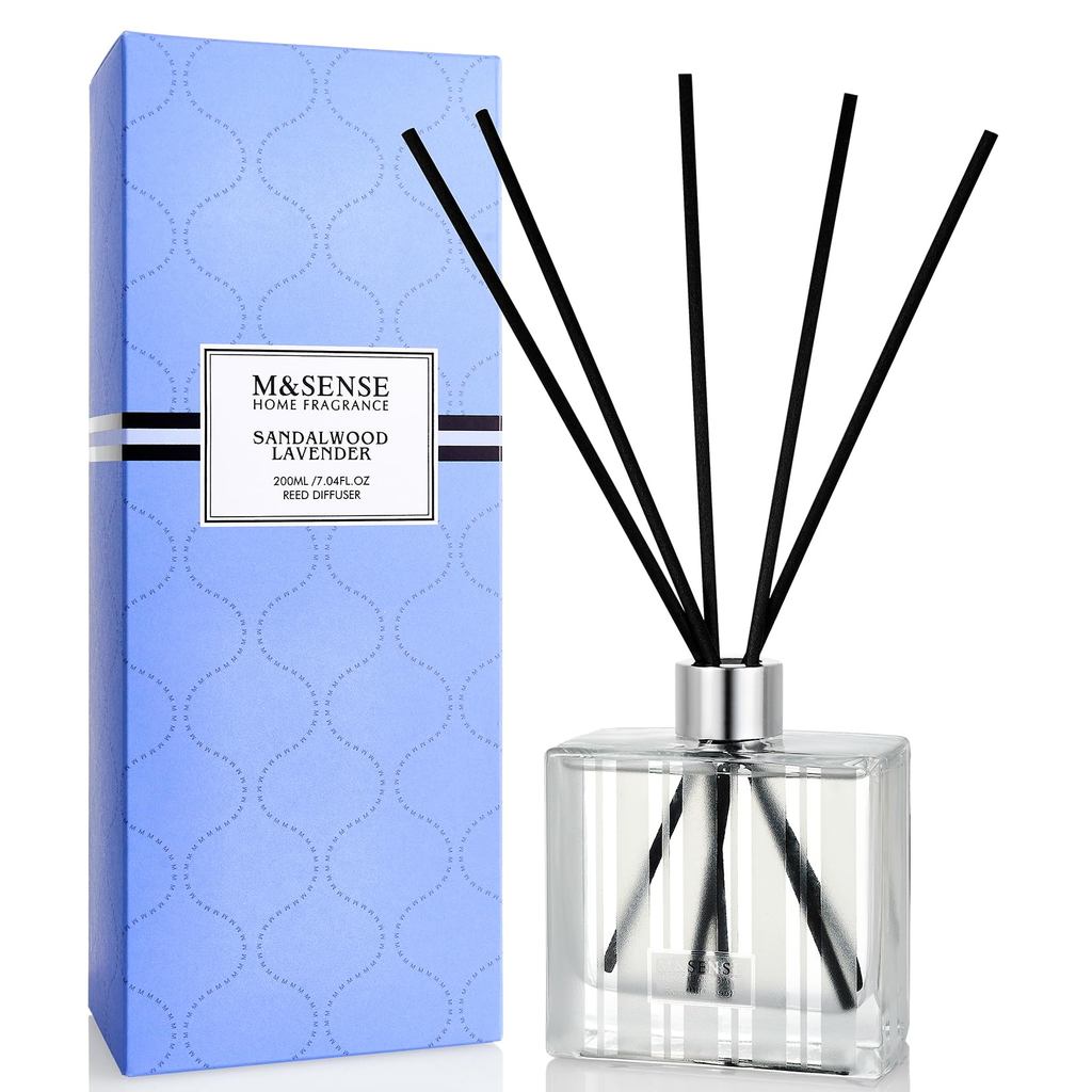 M&SENSE Reed Diffuser 200ml - Sandalwood Lavender (Approx. 3 Months) - Includes 7 Reeds - Room Fragr