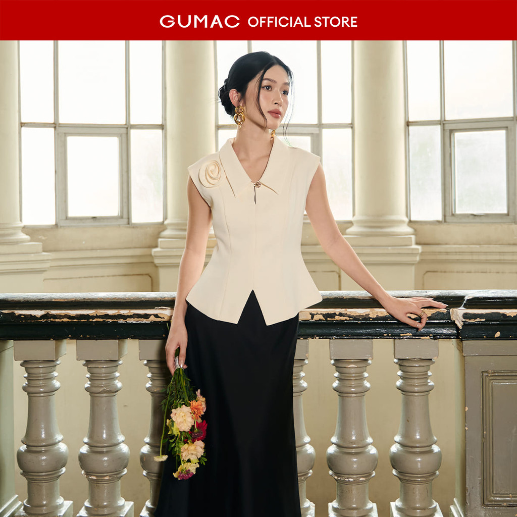 Áo sơ mi nữ GUMAC kiểu gile đính hoa thủ công sang trọng công sở thanh lịch  AF10030