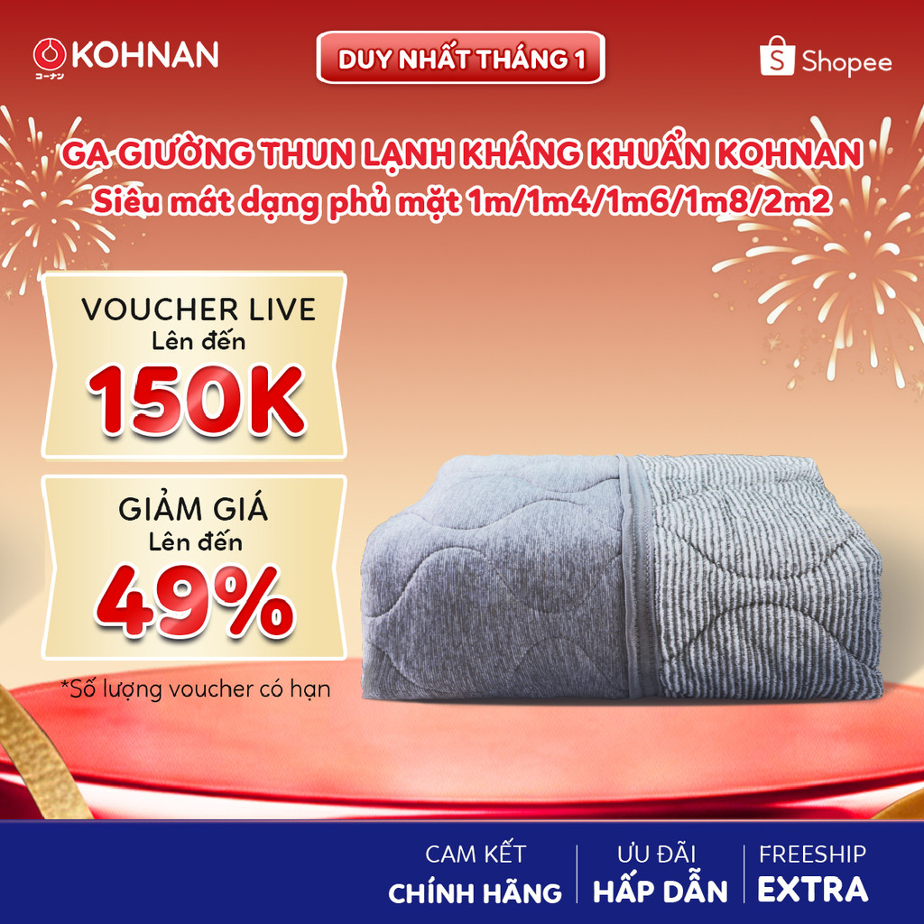 Ga giường thun lạnh kháng khuẩn KOHNAN dạng topper phủ mặt, hạn chế vi khuẩn và mùi hôi size 1m/1m4/