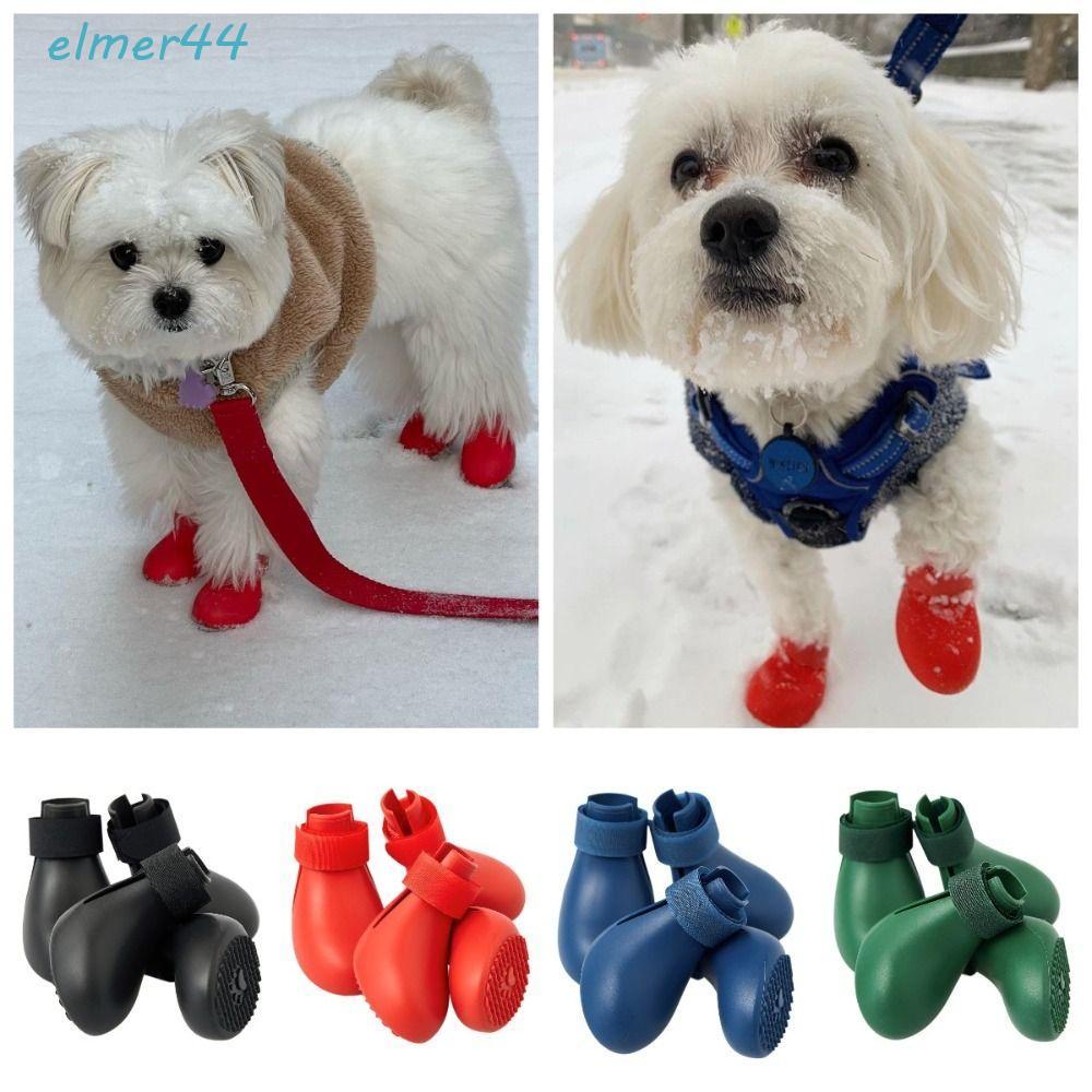 ELMER 4 Cái / bộ Giày đi mưa thú cưng chống trượt, silicon