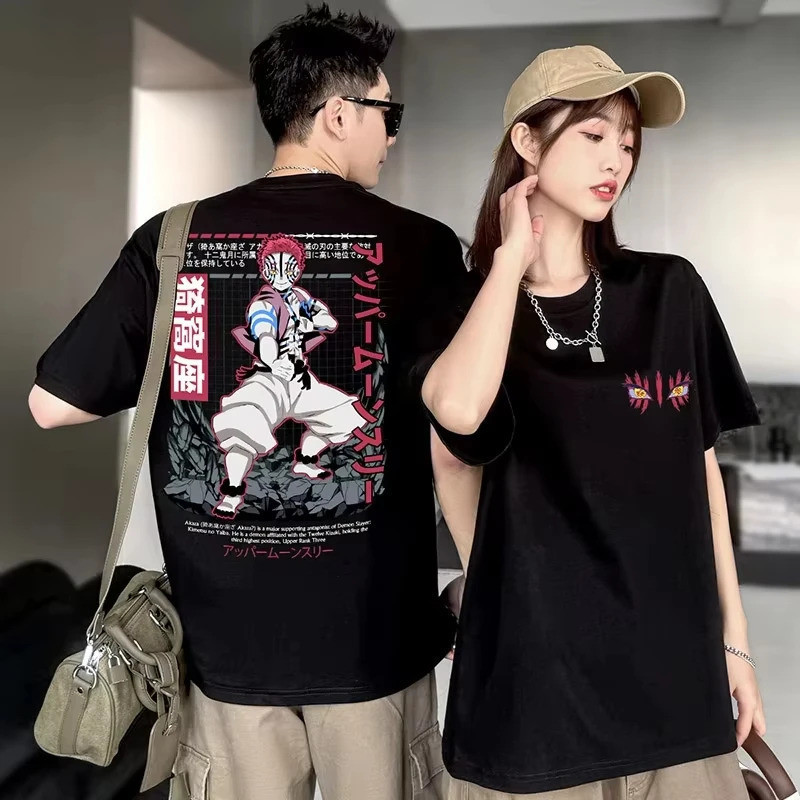 Áo Thun Nhật Bản Demon Slayer Akaza Dành Cho Nam Nữ Tay Ngắn Đại Học Xu Hướng Trẻ Em Quần Áo Anime C
