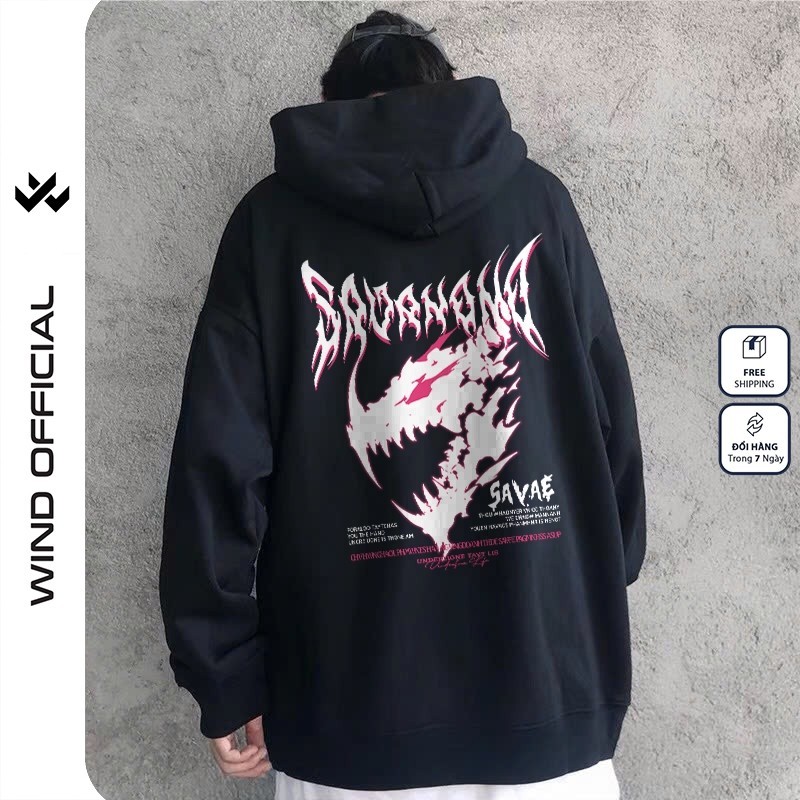 Áo hoodie unisex form rộng Wind Clothing HORROR DINO thời trang nam nữ nỉ bông
