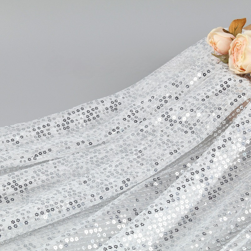 1 Sân Hoa Nhỏ Bạc Sequin Thêu Vải Vải Đầm Gạc Sequin Thêu Vải