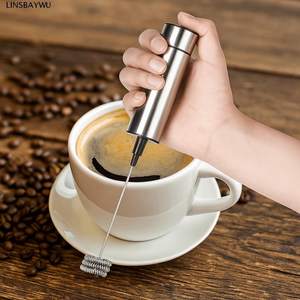 LINSBAYWU Máy tạo bọt sữa điện LINSBAYWU, tiết kiệm nhân công với 3 đầu đánh trứng bằng thép không gỉ, Máy tạo bọt cà phê cầm tay chạy bằng pin cầm tay Cafe