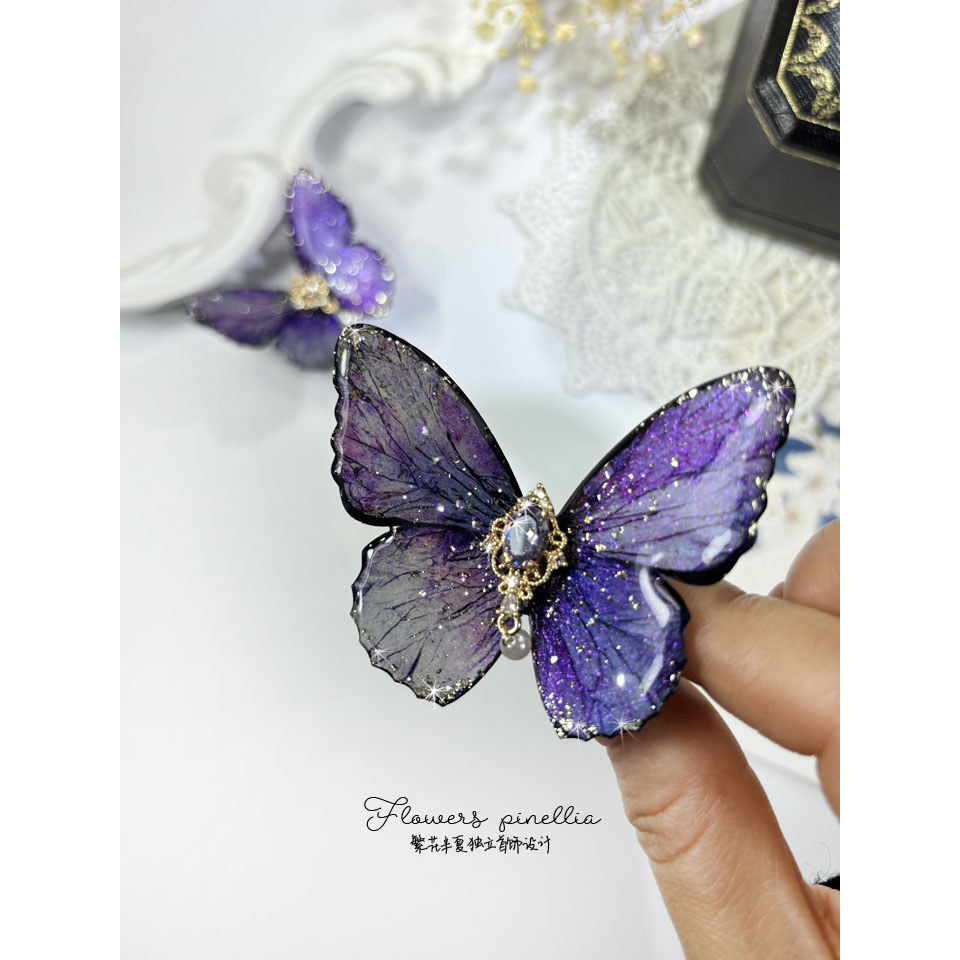 Spot Goods#Vintage Polarized Purple Butterfly Hair Clip Side Clip Mori Style Duckbill Clip Elegant A