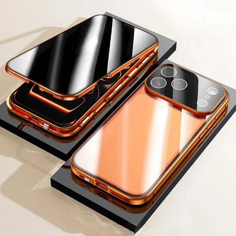 360 ° Bảo Vệ Toàn Diện Kim Loại Từ Tính Hai Mặt Kính Snap Lock Riêng Tư Dành Cho iPhone 17 16 15 14 