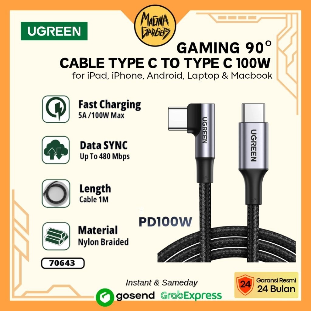 Cáp sạc UGREEN Type C sang Type C PD 100W Sạc nhanh 5A 100Watt - 70643