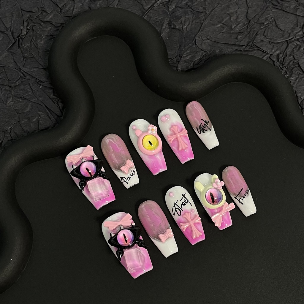 Nail Box Thiết Kế Móng Úp Thủ Công [Original Real Shot] Làm móng tay thủ công Hồng Little Monster Cr